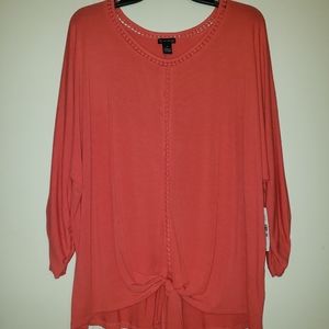NWT NEW DIRECTIONS FIRE CORAL SZ 1X 3/4 Sleeve TOP